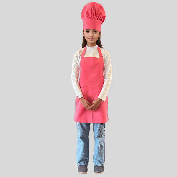 Kids Junior Chef Pink Apron and Hat