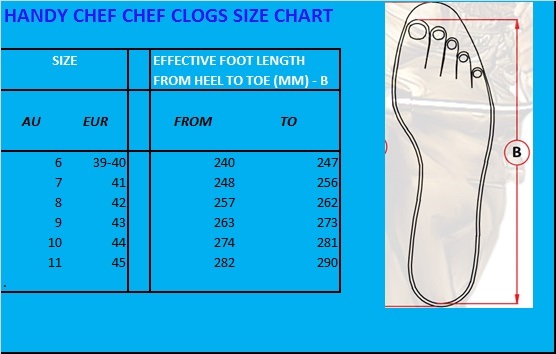 Sizing Information Chart for Chef Uniforms and Apparels
