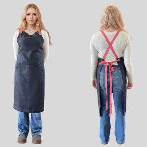 Denim Chef Bib Aprons with Pink Strap