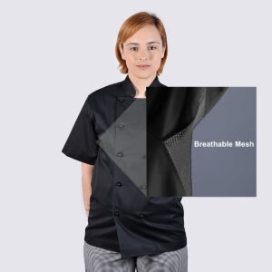 Short Sleeve Black Chef Jacket with Breathable Mesh for Enhanced Comfort