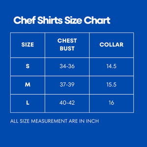 Size Chart for Chef Shirts