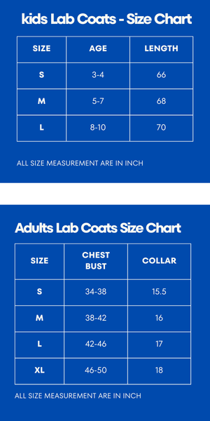 Adults and Kids Lab Coats Size Chart