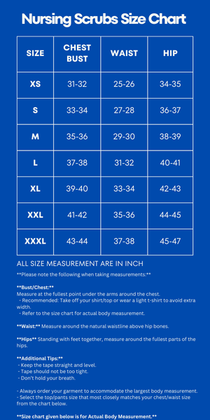 Nursing Scrubs Uniforms Size Chart